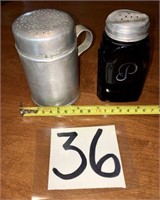 Black Milk Glass Pepper and Aluminum Salt Shakers