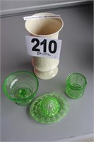 Lenox 10" Vase & (3) Apple Green Depression