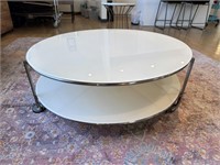 White Glass Coffee Table with Broken Wheel