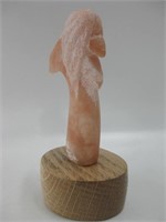 Signed NA "Eagle Vision" Carved Alabaster On Wood