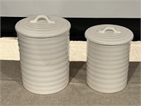 2 Stripe Patterned Deco Pots w/ Lids - 9in & 10in