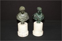 Pair of Bronze Busts on marble bases 7.5"