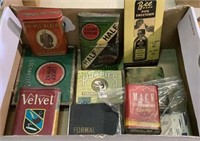 Box lot of vintage tobacco tins, cigarette