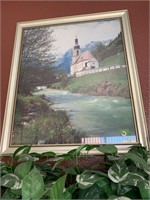 26  X 23 COUNTRY CHURCH FRAMED WALL HANGING