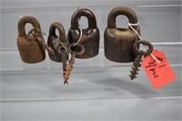 (4) different Antique Scandanavian padlocks W/ KEY