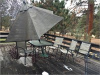 OUTDOOR TABLE, CHAIRS & UMBRELLA