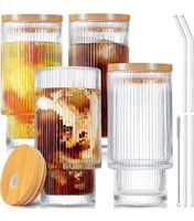 (new)4 Pack Glass Cups with Bamboo Lids and