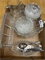 a flat of misc. clear glass, bowls, S &  P, etc