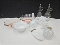 Hobnail Milk Glass Toothpicker, Bell & Pink Glass