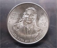 1978 Mexico Cien or #100 Silver Peso Round