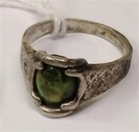 Unique Sterling Silver Ring w/ Green Turquoise