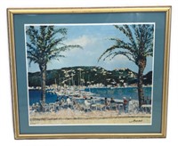 Framed Serigraph Print Harbor Scene, Numbered