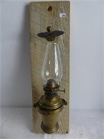 BRASS SHIPS OIL LAMP MOUNTED ON WOOD