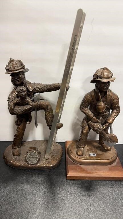 2 EDDIE FERRO CAST FIREFIGHTER STATUES