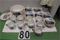 Thomas Kinkade 9 Mugs, 9 Plates, 1 ~