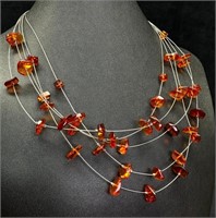 Sterling Amber Chip Bead Necklace