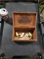 Wooden Cigar Box w/ Vintage Fishing Lures