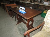 OAK MISSION STYLE WORK TABLE -- MISSING 2 PINS