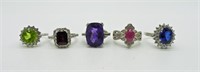 Five 925 Gemstone Rings
