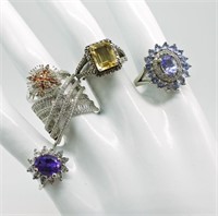 Five 925 Assorted Gemstone Rings