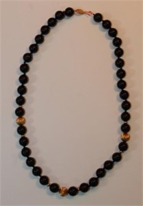 14kt yellow gold Black Onyx and Gold Bead Necklace
