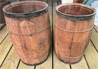 2 vintage wire-banded nail kegs