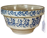 Antique Primitive Sponge Ware Pottery Mixing Bowl