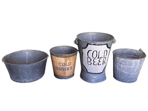 Group of 4 Galvanized Buckets with Lettering