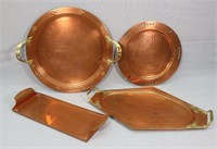 (4) Arts & Crafts Hammered Copper Trays