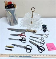 Scissors Lot with 2 Tier Glass Dish & More