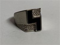 Black Stone Inlay Silver Ring Size 10