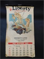 1937 LIBERTY ADVERTISING CALENDAR VINTAGE ANTIQUE
