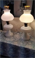 Pair of Vintage Milk Glass Oil Lamps