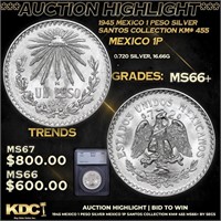 ***Auction Highlight*** 1945 Mexico 1 Peso Silver