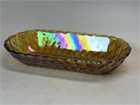 Amber Iridescent Indiana Carnival Glass Oval Bowl
