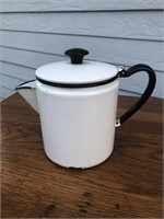 Vintage enamel coffee pot white with black trim