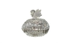 Clear Glass Egg Shaped Trinket Holder with Bird on