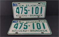 Matching 1978 New Brunswick License Plates