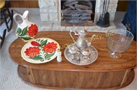 Pitcher & Plate, Glass Bowl, Silver Platter,