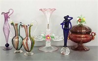 6 pieces of glassware Murano, Venetian etc