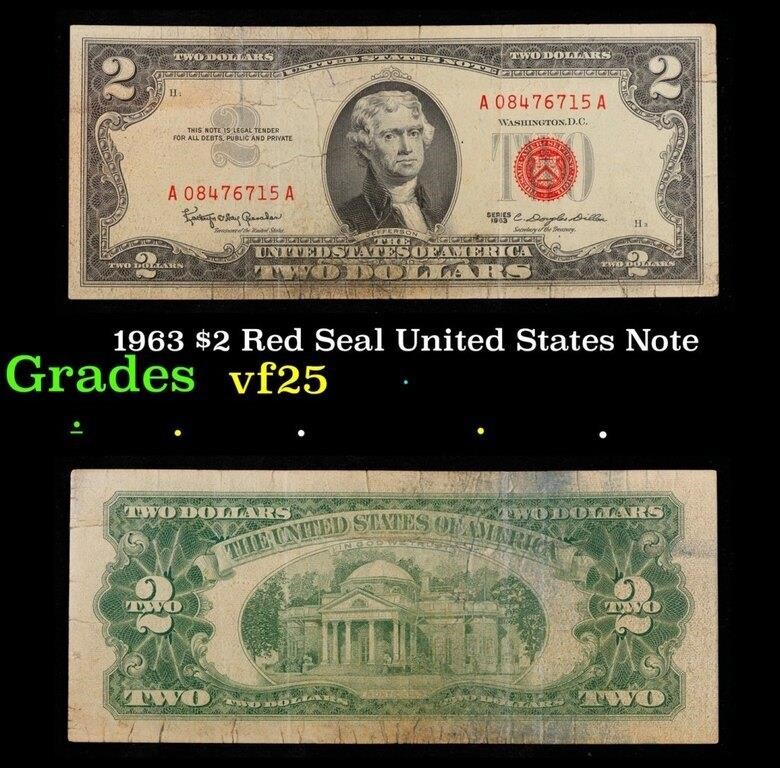 1963 $2 Red Seal United States Note Grades vf+