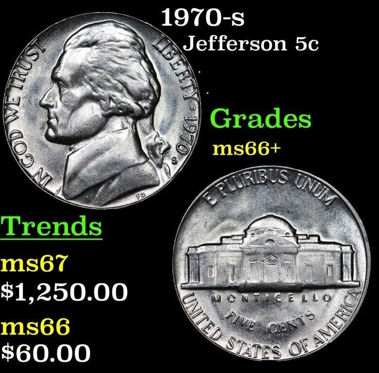 1970-s Jefferson Nickel 5c Grades GEM++ Unc