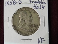 1958 D FRANKLIN HALF DOLLAR 90% VF