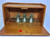 Wooden Bread Box with 3 Metal Bells