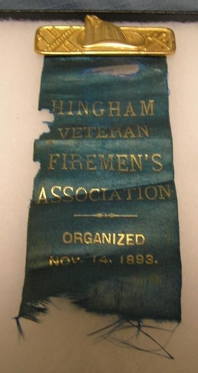 Antique fire department pin and ribbon set