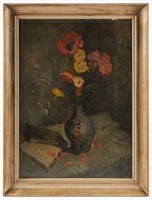 Oil Still Life Painting of Flowers sgd Martin Baer