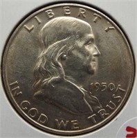 1950-D Franklin half dollar. BU. Better date.