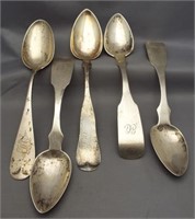 (5) Antique silver spoons. (Four are coin silver.
