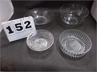 4 Clear Glass Bowls