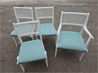 4 Vintage White Drexel Chair W/ Blue Upholstery